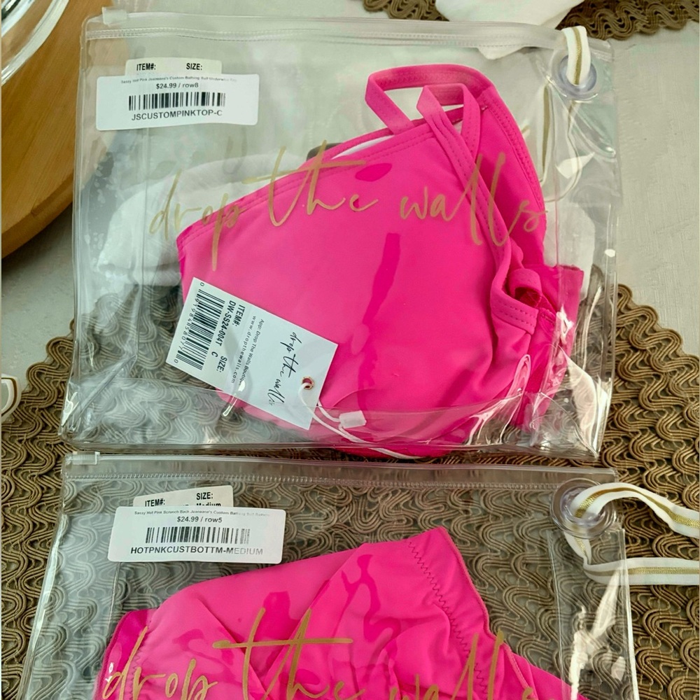 NWT Hot Pink Bathing Suit Top and Bottoms~ Barbie Pink Two Piece Set Bikini